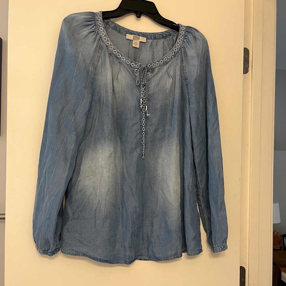 Vintage America Tassel Women’s Blouse Lyocell Top SZ S
